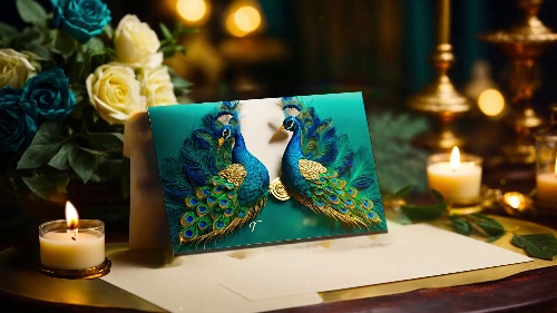 Picture-perfect Peacock Theme Indian Wedding Invitation 3D Design Slideshow Optimizer